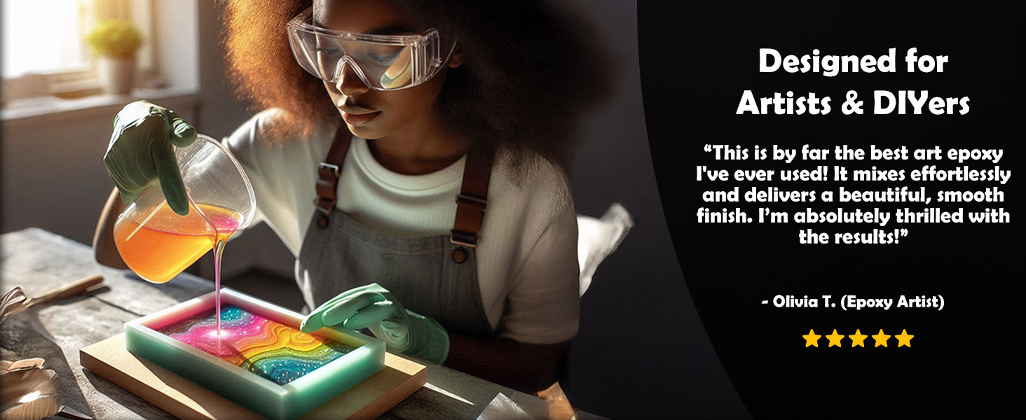 a black girl pouring epoxy resin to a silicone mold