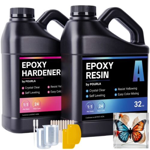 Pourla 64 oz epoxy resin for art and diy crafts, includes 32oz epoxy resin and 32oz epoxy hardener