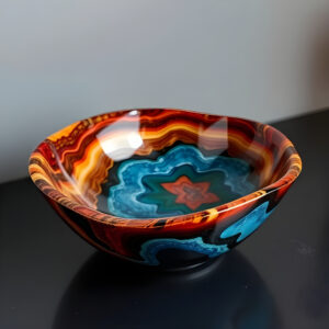 colorful epoxy resin bowl made by pourla artist