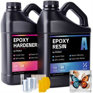 art epoxy resin kit includes 2 parts: 0.5 gal epoxy resin and 0.5 gal epoxy hardener