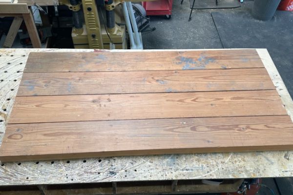 20-foot construction lumber into rough lengths for making table