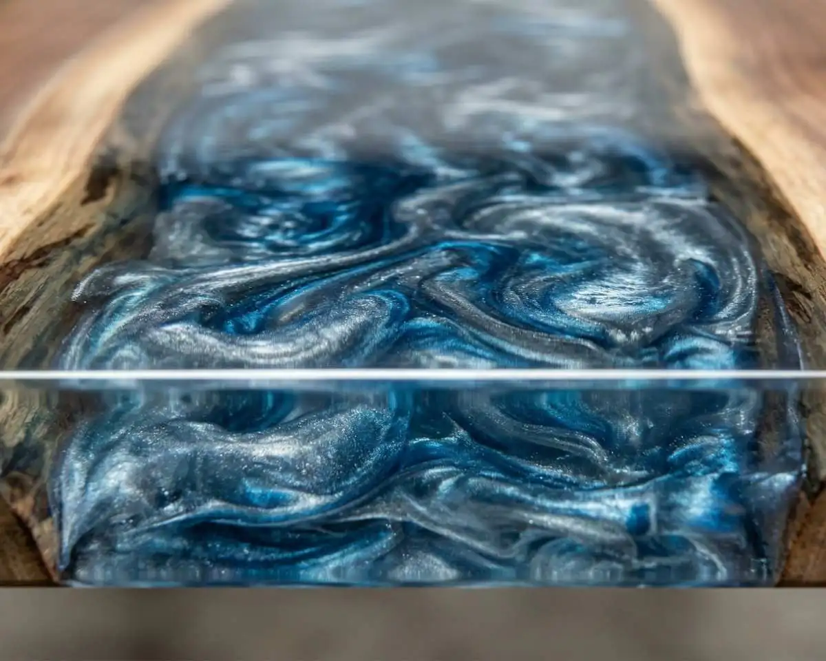 blue epoxy river table finsih